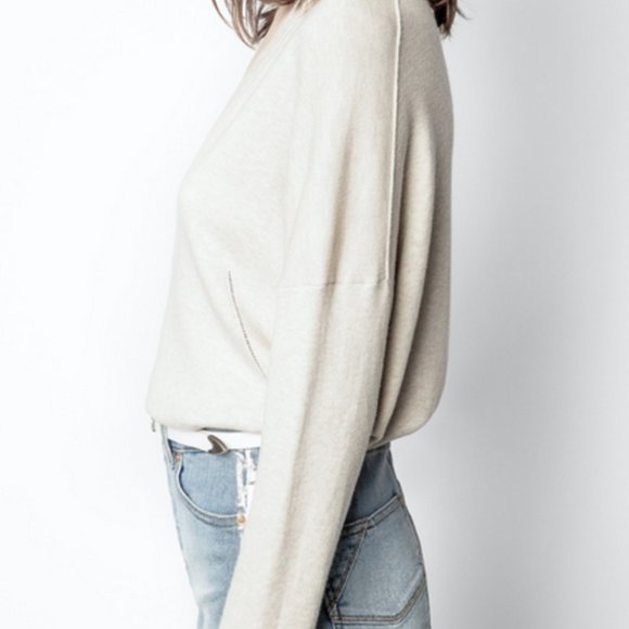 Zadig & Voltaire Brumy Knit Cotton V Neck Sweater Ecru XS - Picture 5 of 5